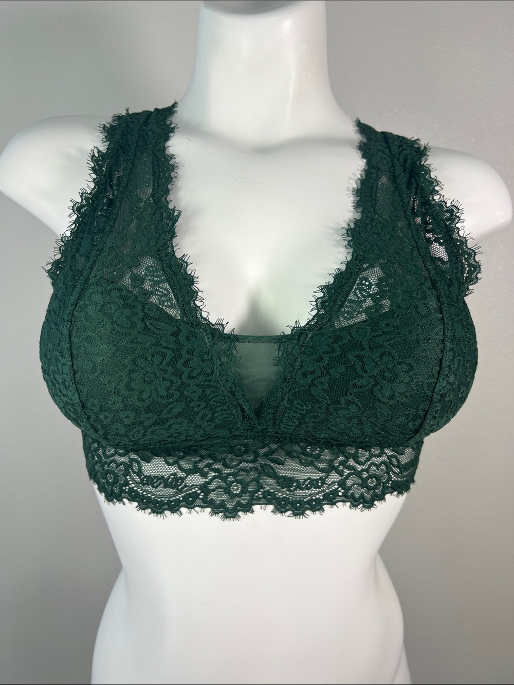 aerie Deep Green Lace Plunge Bralette MEDIUM